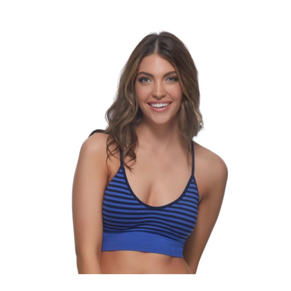 Felina Seamless T-Back Bralette 2 Pack Removeable Pads (Black & Blue Stripe)